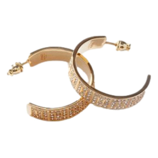 Fendi FF Crystal Embellished Gold Hoop Earrings available at Queen Bee of Beverly Hills