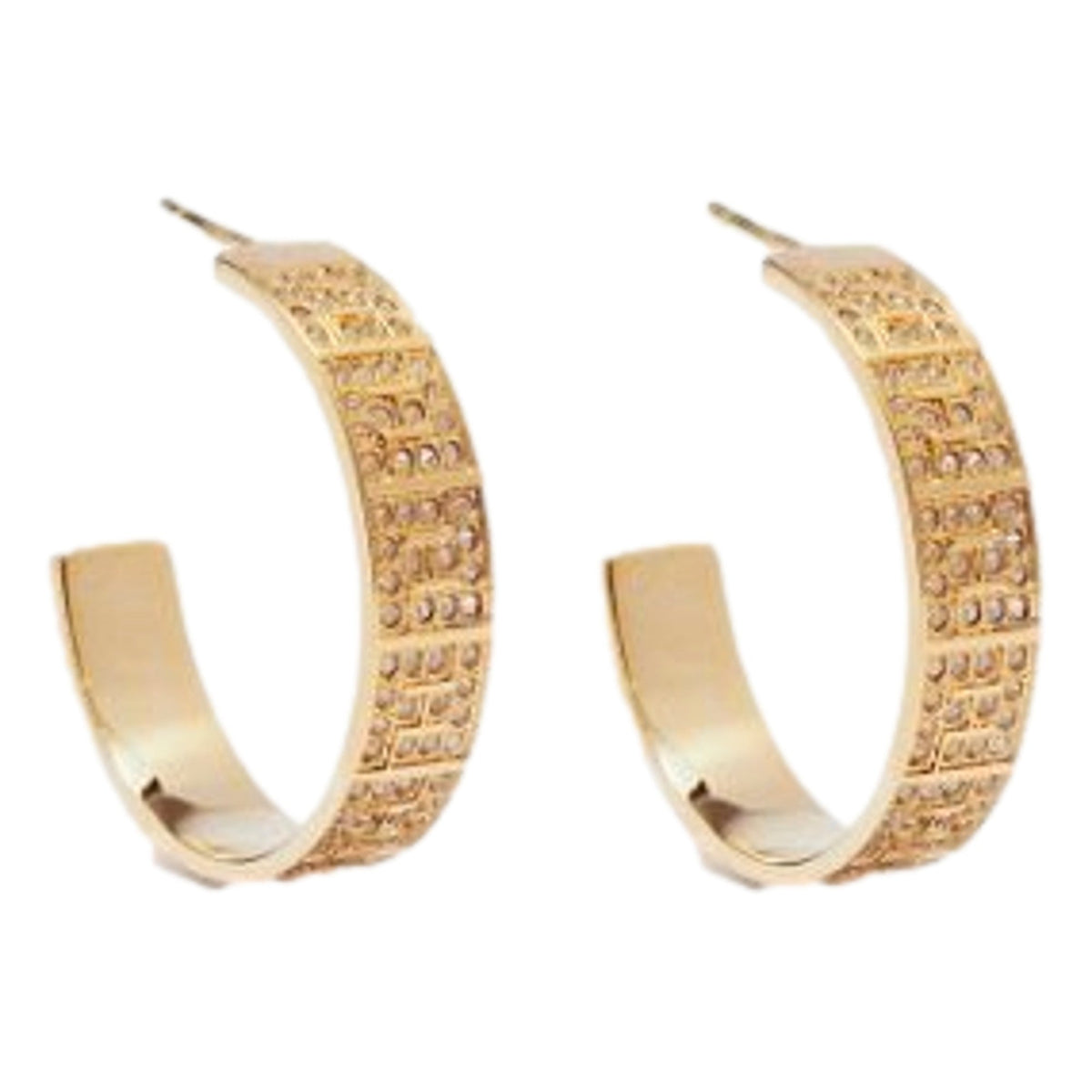 Authentic Fendi Shiny Gold FF Logo Hoop Earrings Fendi FF Crystal Embellished Gold Hoop Earrings – Queen Bee  main image 3