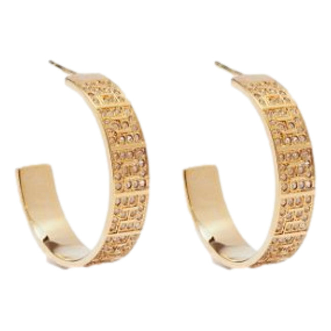 Fendi FF Crystal Embellished Gold Hoop Earrings available at Queen Bee of Beverly Hills