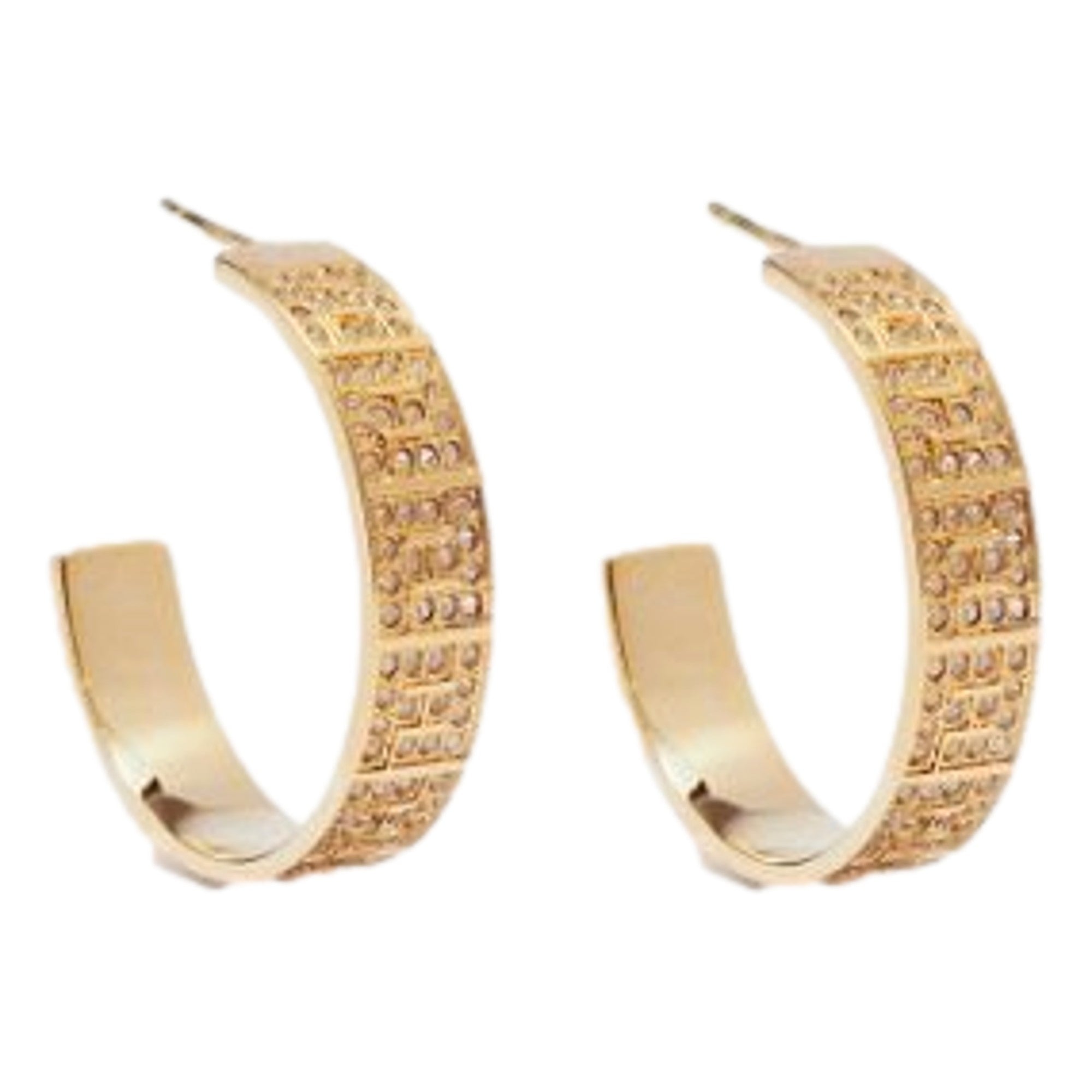 Fendi FF Crystal Embellished Gold Hoop Earrings available at Queen Bee of Beverly Hills