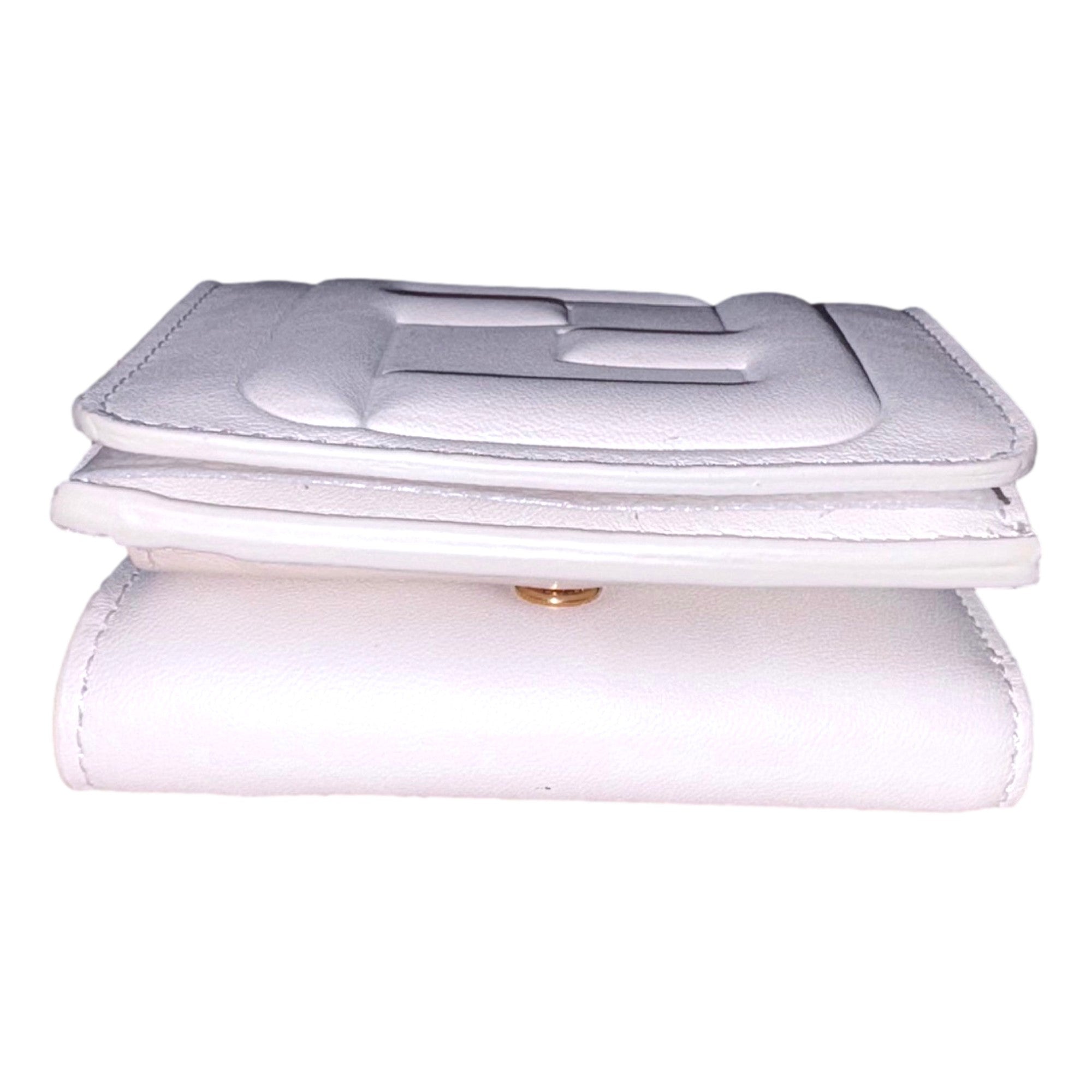 Fendi FF Cube Embossed Logo Bianco Ice White Leather Trifold available at Queen Bee of Beverly Hills