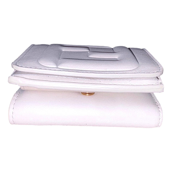 Fendi FF Cube Embossed Logo Bianco Ice White Leather Trifold available at Queen Bee of Beverly Hills