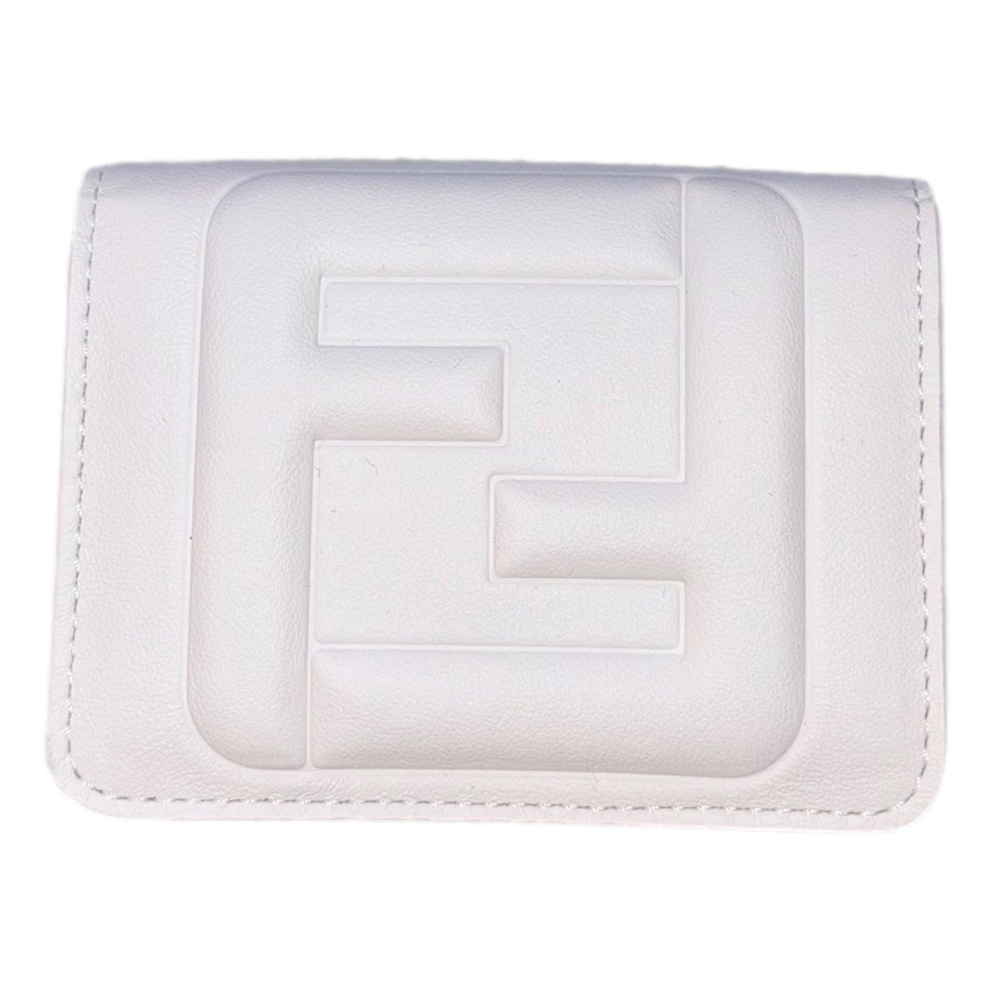 Fendi FF Cube Embossed Logo Bianco Ice White Leather Trifold available at Queen Bee of Beverly Hills