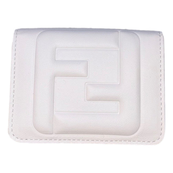 Fendi FF Cube Embossed Logo Bianco Ice White Leather Trifold available at Queen Bee of Beverly Hills