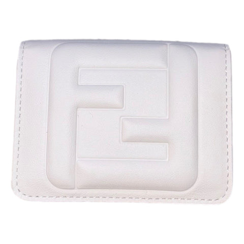 Fendi FF Cube Embossed Logo Bianco Ice White Leather Trifold available at Queen Bee of Beverly Hills