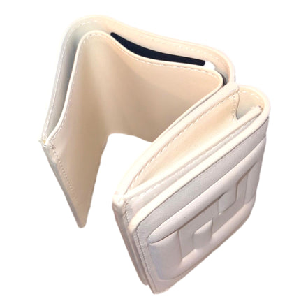 Fendi FF Cube Embossed Logo Bianco Ice White Leather Trifold available at Queen Bee of Beverly Hills