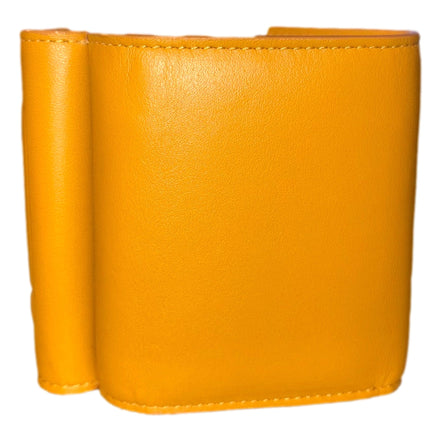 Fendi FF Cube Embossed Logo Oro Yellow Leather Trifold available at Queen Bee of Beverly Hills
