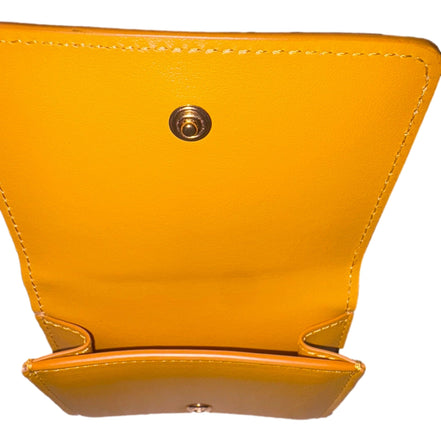 Fendi FF Cube Embossed Logo Oro Yellow Leather Trifold available at Queen Bee of Beverly Hills