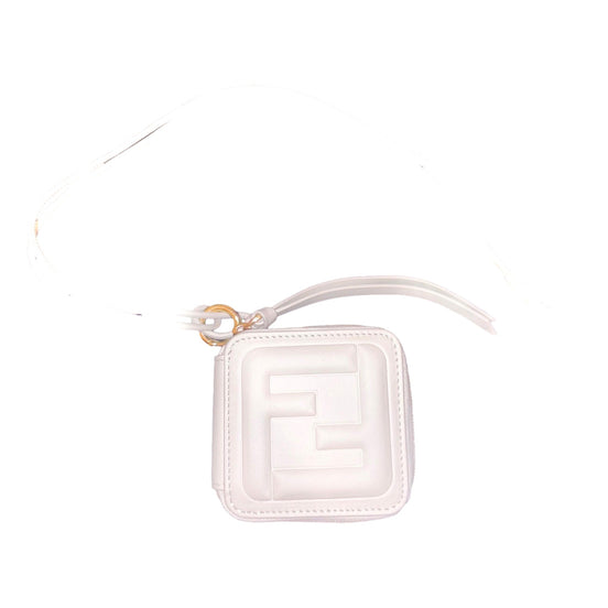 Fendi FF Cube Embossed Small Zip Wallet Bianco White Leather with Strap available at Queen Bee of Beverly Hills
