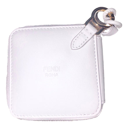 Fendi FF Cube Embossed Small Zip Wallet Bianco White Leather with Strap available at Queen Bee of Beverly Hills