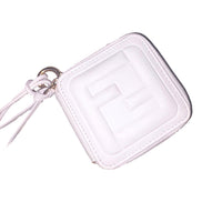 Fendi FF Cube Embossed Small Zip Wallet Bianco White Leather with Strap available at Queen Bee of Beverly Hills