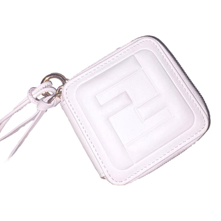 Fendi FF Cube Embossed Small Zip Wallet Bianco White Leather with Strap available at Queen Bee of Beverly Hills