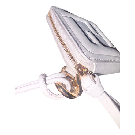 Fendi FF Cube Embossed Small Zip Wallet Bianco White Leather with Strap available at Queen Bee of Beverly Hills
