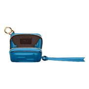 Fendi FF Cube Embossed Small Zip Wallet Mare Blue Leather with Strap available at Queen Bee of Beverly Hills