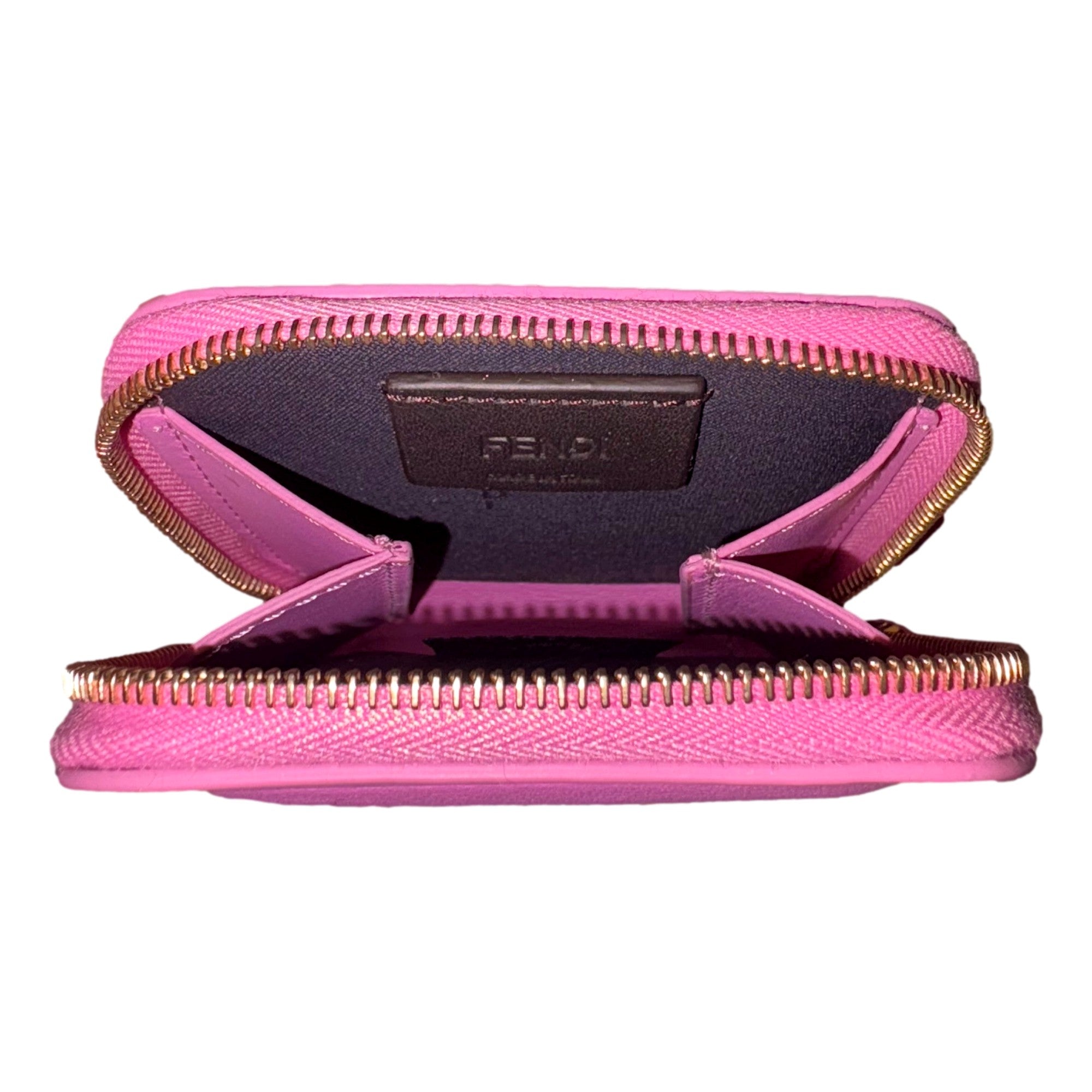 Fendi FF Cube Embossed Small Zip Wallet Pink Leather with Strap available at Queen Bee of Beverly Hills