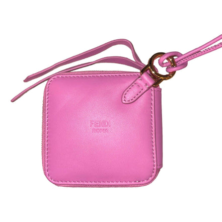 Fendi FF Cube Embossed Small Zip Wallet Pink Leather with Strap available at Queen Bee of Beverly Hills