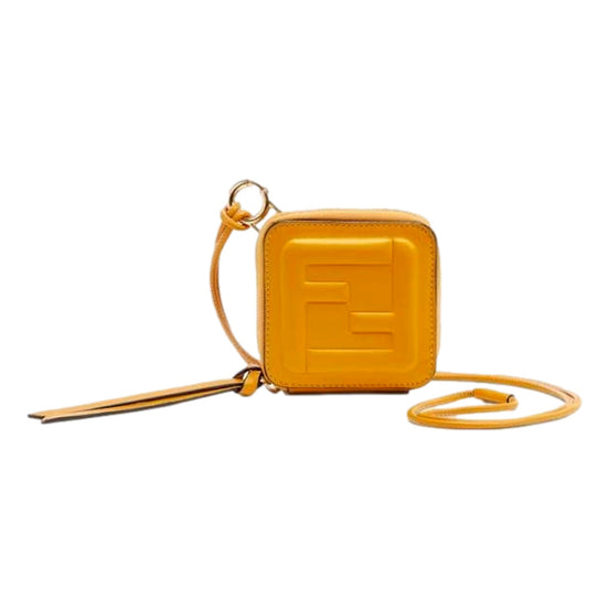 Fendi FF Cube Embossed Small Zip Wallet Yellow Leather with Strap available at Queen Bee of Beverly Hills