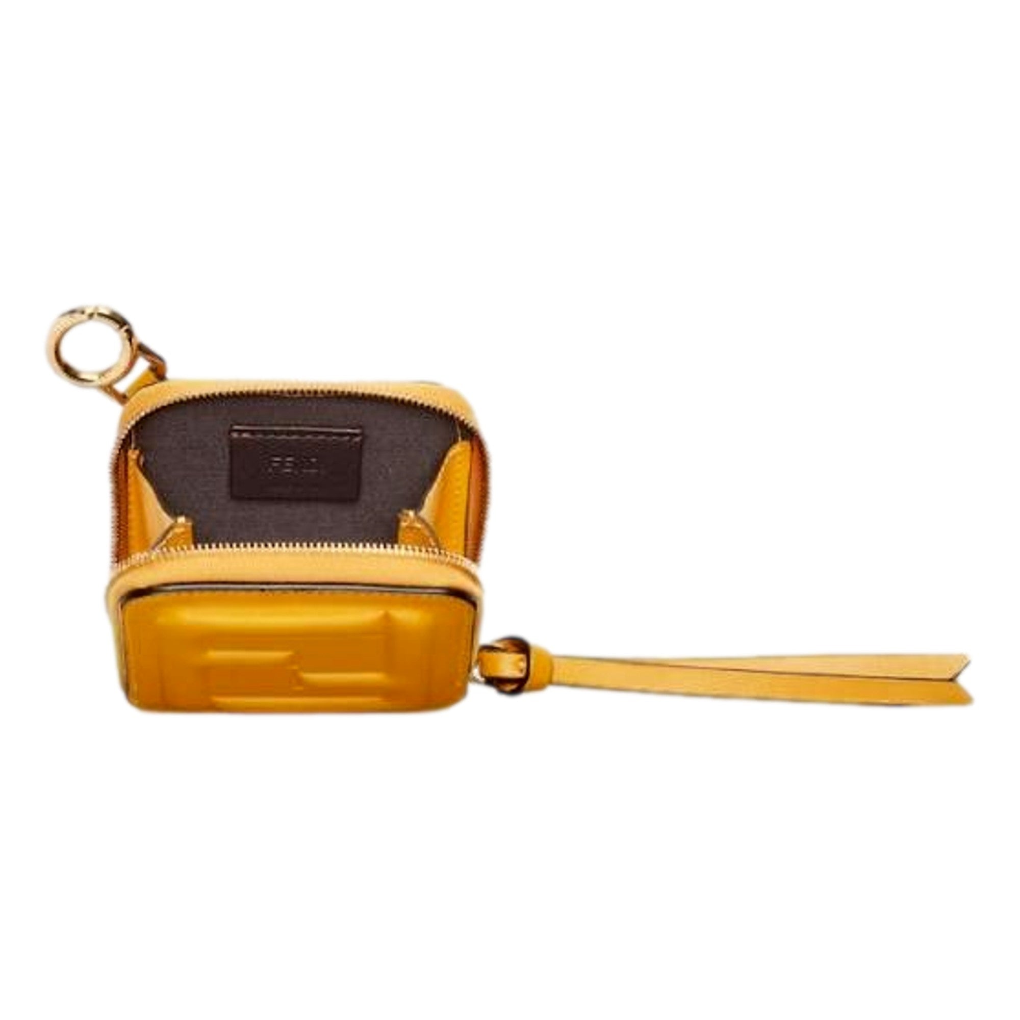 Fendi FF Cube Embossed Small Zip Wallet Yellow Leather with Strap available at Queen Bee of Beverly Hills