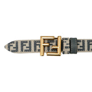 Fendi FF Denim Blue and White Canvas Leather Reversible Skinny Belt Gold Tone Buckle 80 available at Queen Bee of Beverly Hills