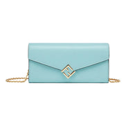 Fendi FF Diamonds Light Blue Calfskin Leather Continental Wallet on Chain Gold Hardware