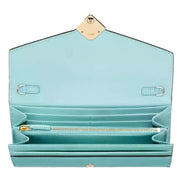 Fendi FF Diamonds Light Blue Calfskin Leather Continental Wallet on Chain Gold Hardware