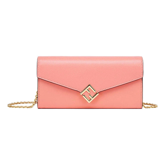 Fendi FF Diamonds Pesca Pink Calfskin Leather Continental Wallet