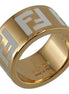 Fendi FF Forever Gold Tone Metal Ring White Enamel Logo Medium available at Queen Bee of Beverly Hills