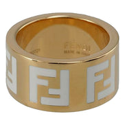 Fendi FF Forever Gold Tone Metal Ring White Enamel Logo Medium available at Queen Bee of Beverly Hills