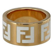 Fendi FF Forever Gold Tone Metal Ring White Enamel Logo Medium available at Queen Bee of Beverly Hills