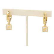 Fendi FF Gold Tone Metal White Enamel Small Hoop Earrings available at Queen Bee of Beverly Hills