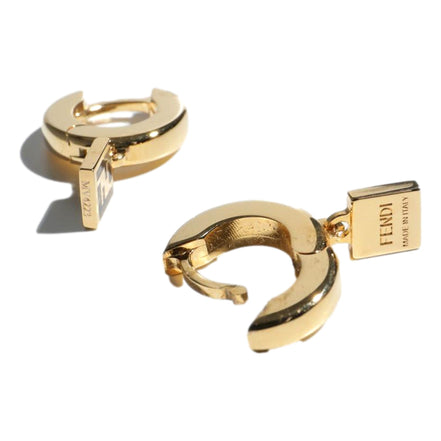Fendi FF Gold Tone Metal White Enamel Small Hoop Earrings available at Queen Bee of Beverly Hills