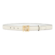 Fendi FF Logo Gold Tone Buckle White Leather Skinny Belt 80 available at Queen Bee of Beverly Hills