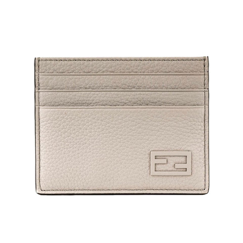 Fendi FF Logo Light Gray and Blue Pebbled Calf Leather Card Case Wallet at_Queen_Bee_of_Beverly_Hills