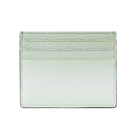 Fendi FF Logo Light Gray and Blue Pebbled Calf Leather Card Case Wallet available at Queen Bee of Beverly Hills