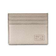 Fendi FF Logo Light Gray and Blue Pebbled Calf Leather Card Case Wallet available at Queen Bee of Beverly Hills