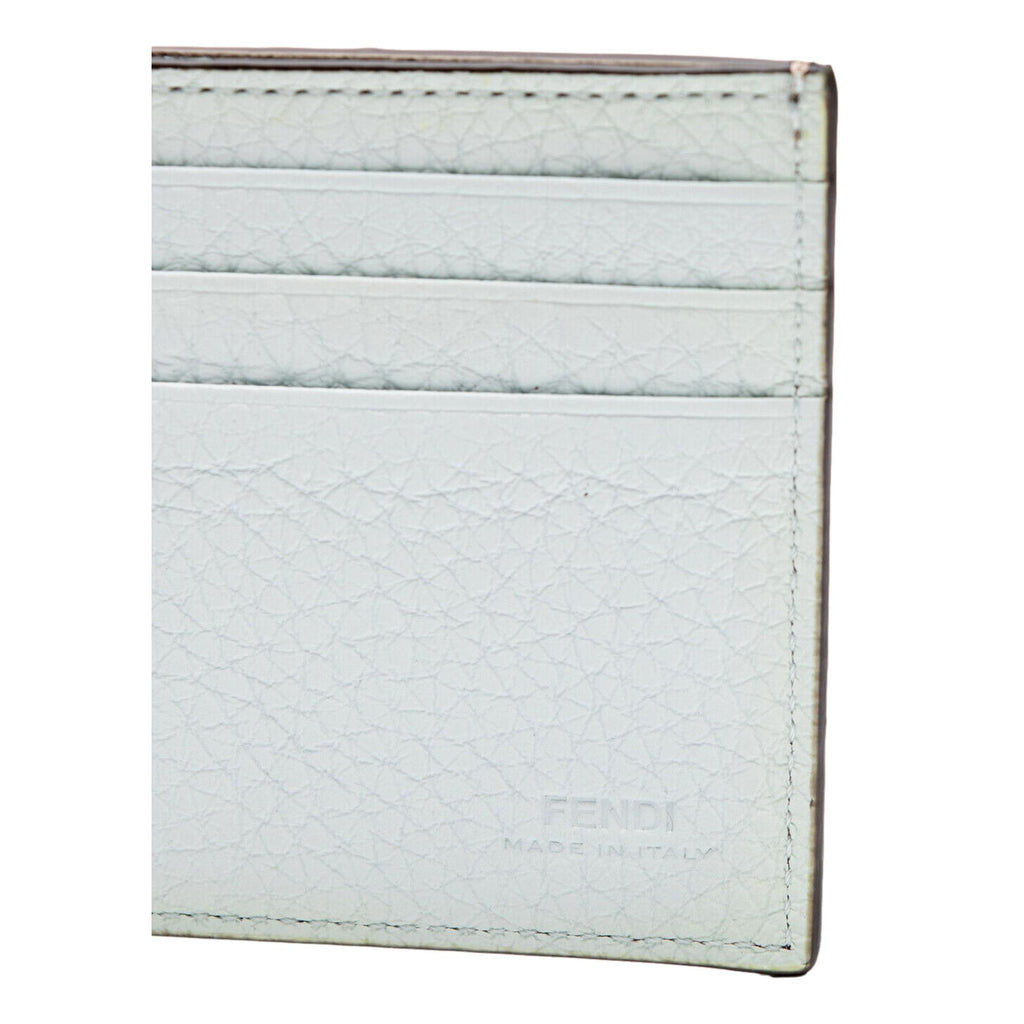 Fendi FF Logo Plaque Light Gray Pebbled Calf Leather Bifold Wallet at_Queen_Bee_of_Beverly_Hills