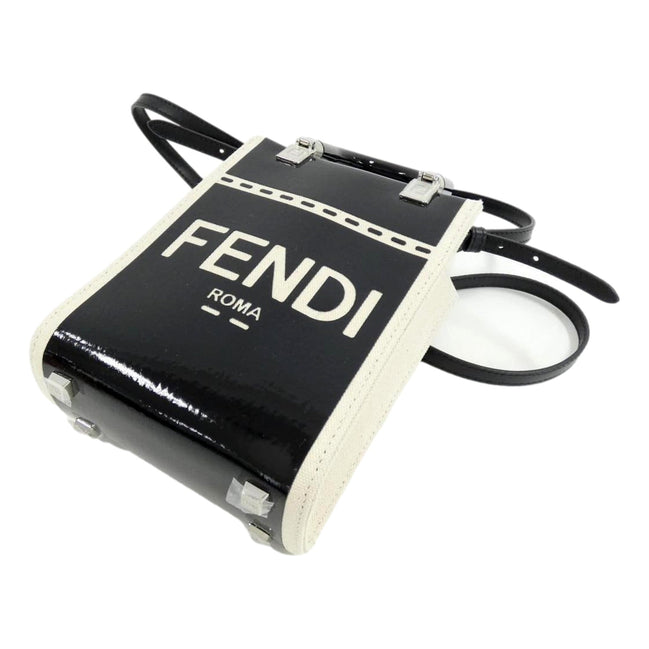 FENDI FF Mini Bag Shopper Tote Crossbody Bag Leather and Canvas Black available at Queen Bee of Beverly Hills