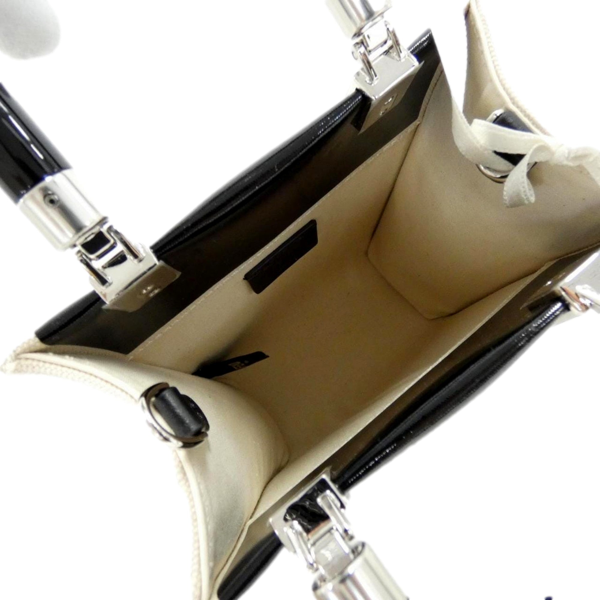 FENDI FF Mini Bag Shopper Tote Crossbody Bag Leather and Canvas Black available at Queen Bee of Beverly Hills