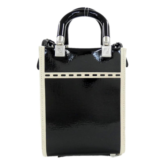 FENDI FF Mini Bag Shopper Tote Crossbody Bag Leather and Canvas Black available at Queen Bee of Beverly Hills