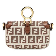 Fendi FF Canvas Nano Baguette Charm Crossbody Bag Brown White Gold Hardware
