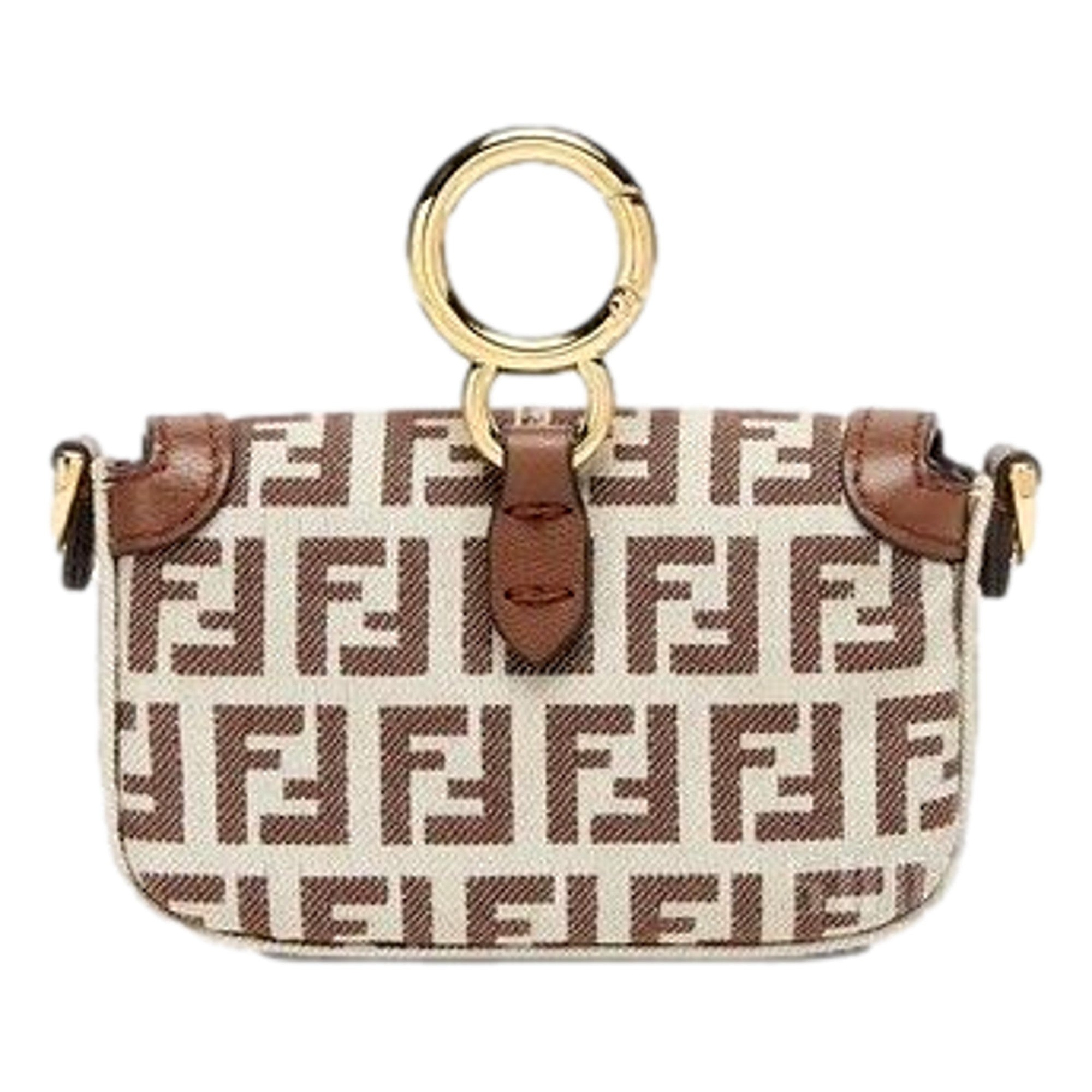 Fendi FF Canvas Nano Baguette Charm Crossbody Bag Brown White