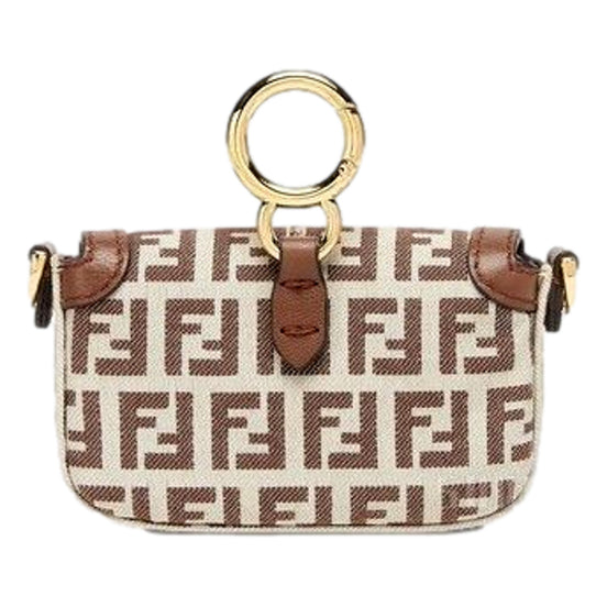 Fendi FF Canvas Nano Baguette Charm Crossbody Bag Brown White