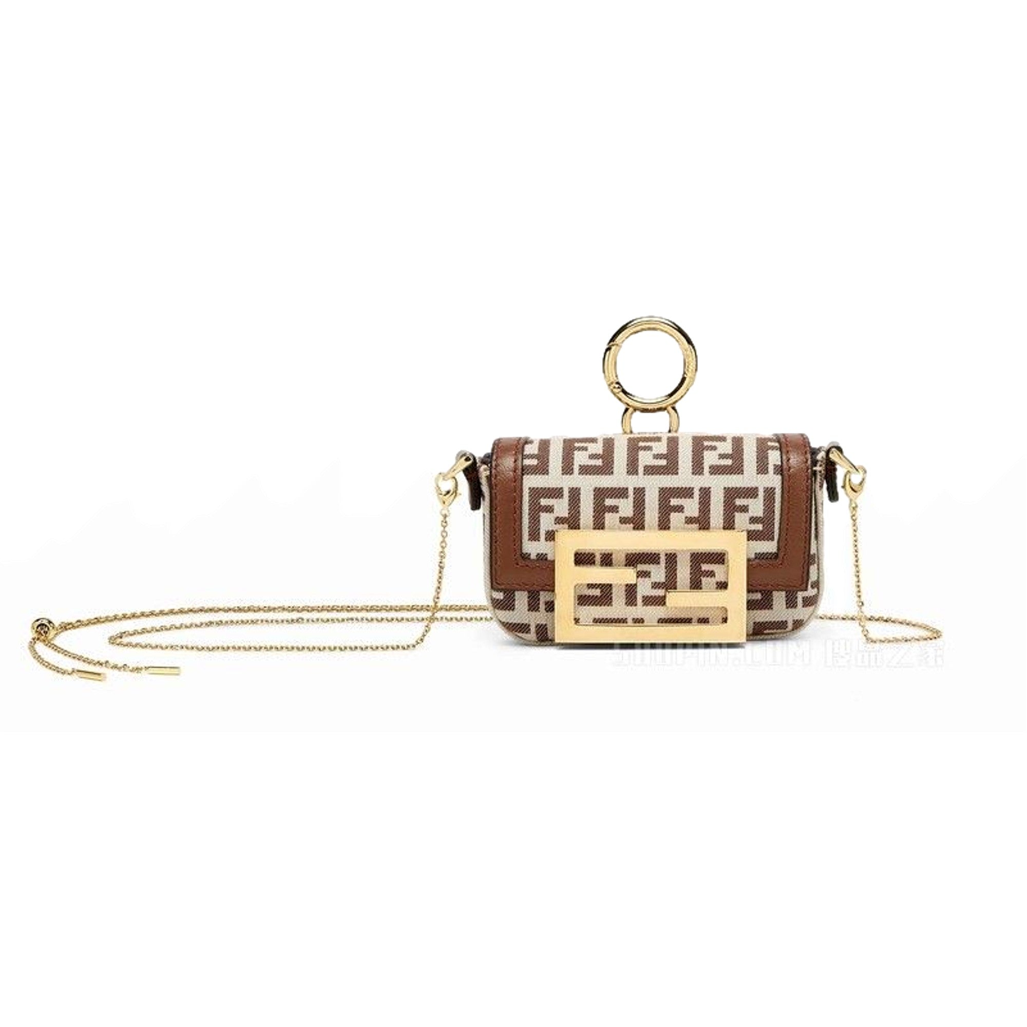 Fendi FF Canvas Nano Baguette Charm Crossbody Bag Brown White