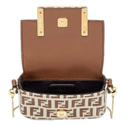 Fendi FF Canvas Nano Baguette Charm Crossbody Bag Brown White Gold Hardware