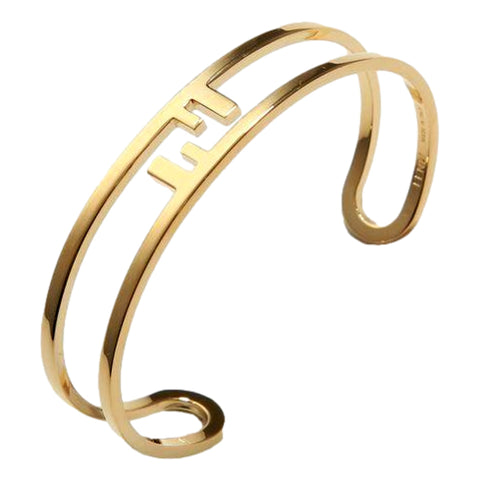 Fendi FF O Lock Gold Tone Metal Cuff Bracelet available at Queen Bee of Beverly Hills