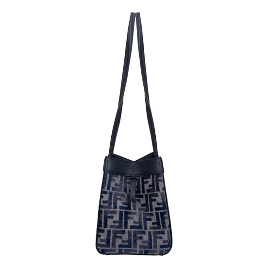 Fendi FF Origami Mini Sac Jacquard Canvas Leather Blue Handbag available at Queen Bee of Beverly Hills