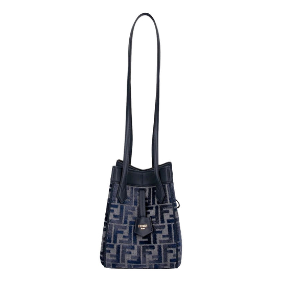 Fendi FF Origami Mini Sac Jacquard Canvas Leather Blue Handbag available at Queen Bee of Beverly Hills