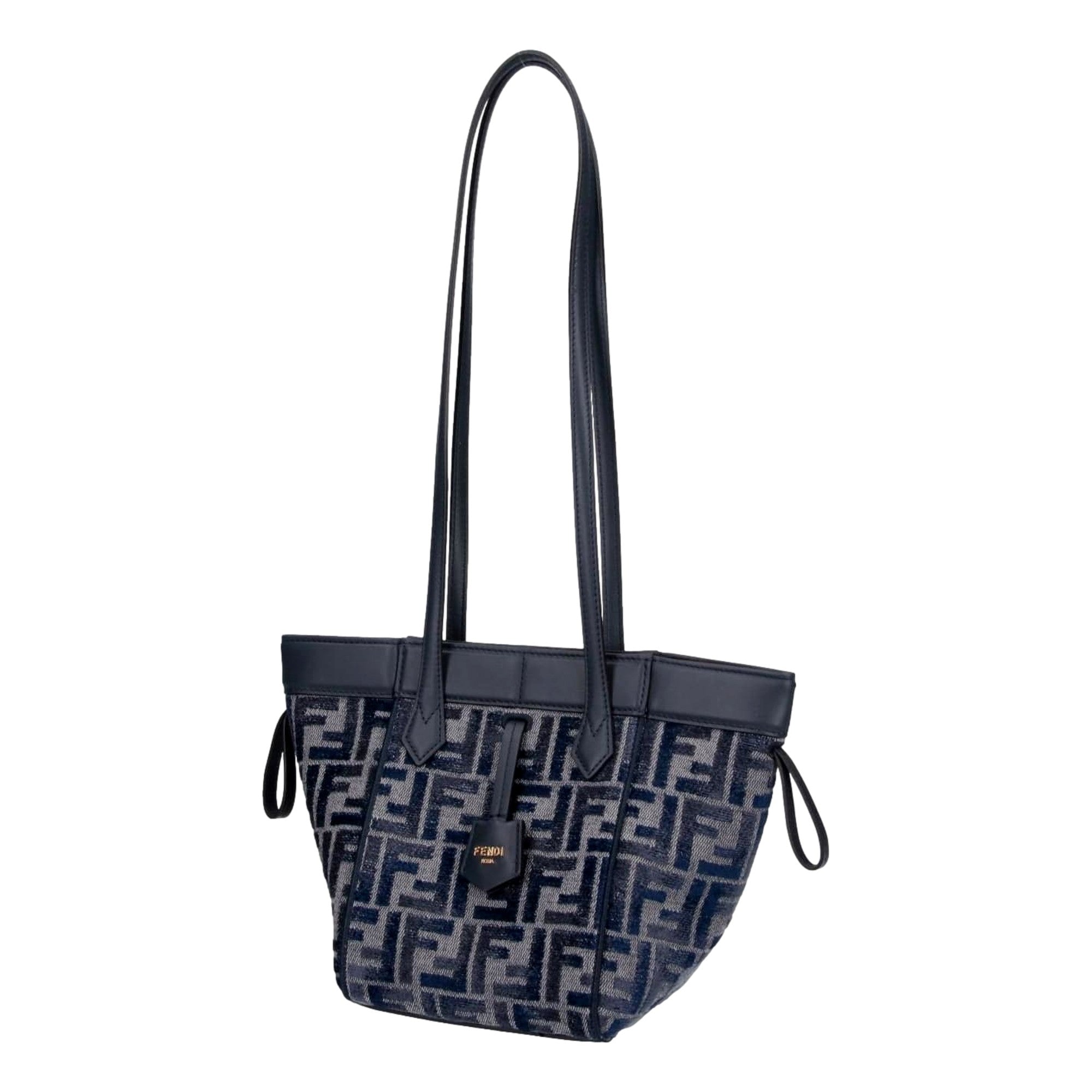 Fendi FF Origami Mini Sac Jacquard Canvas Leather Blue Handbag available at Queen Bee of Beverly Hills