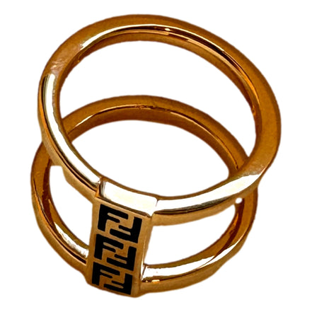 Fendi FF Oro Soft Logo Black and Gold Ring Medium available at Queen Bee of Beverly Hills
