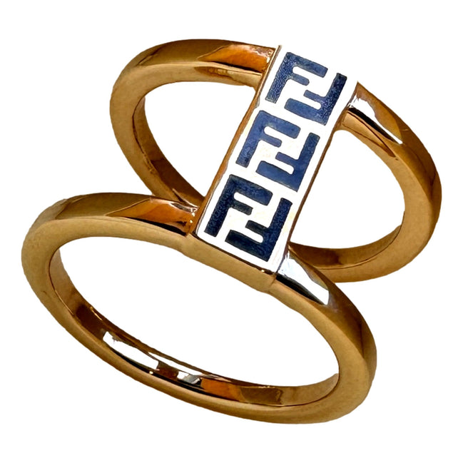 Fendi FF Oro Soft Logo Black and Gold Ring Medium available at Queen Bee of Beverly Hills